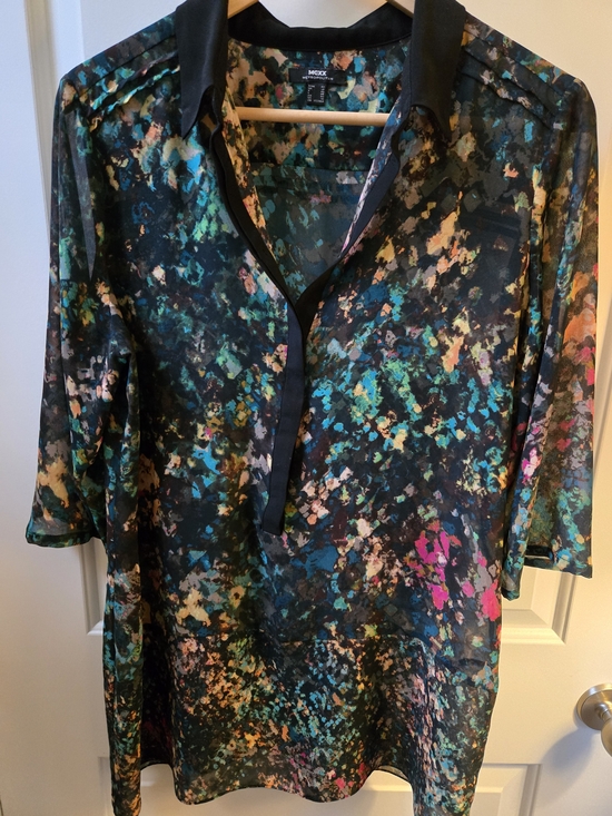 Mexx Tops - Mexx Sheer Abstract Print Tunic - Black with Teal, Pink & Gold Accents